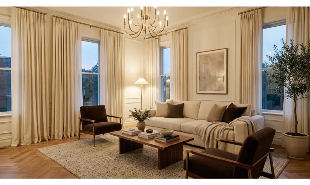 Brown And Cream Living Room Ideas With Gold Lighting