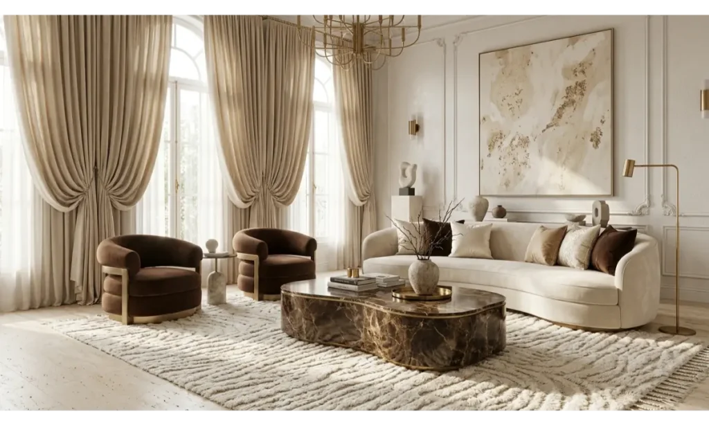 Brown And Cream Living Room Ideas With Luxury Layering