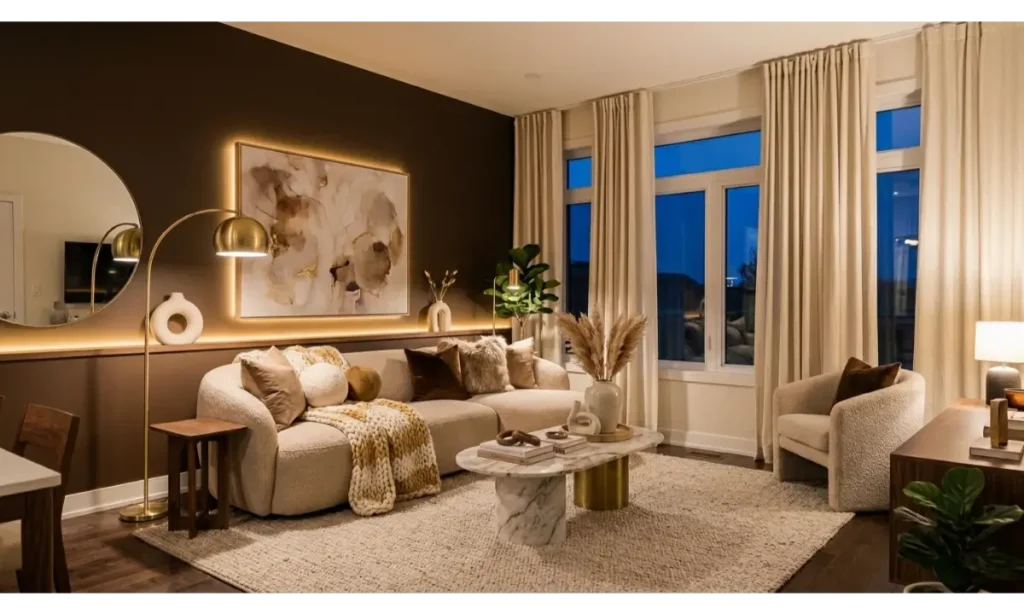  Brown And Cream Living Room Ideas With a Brown Accent Wall