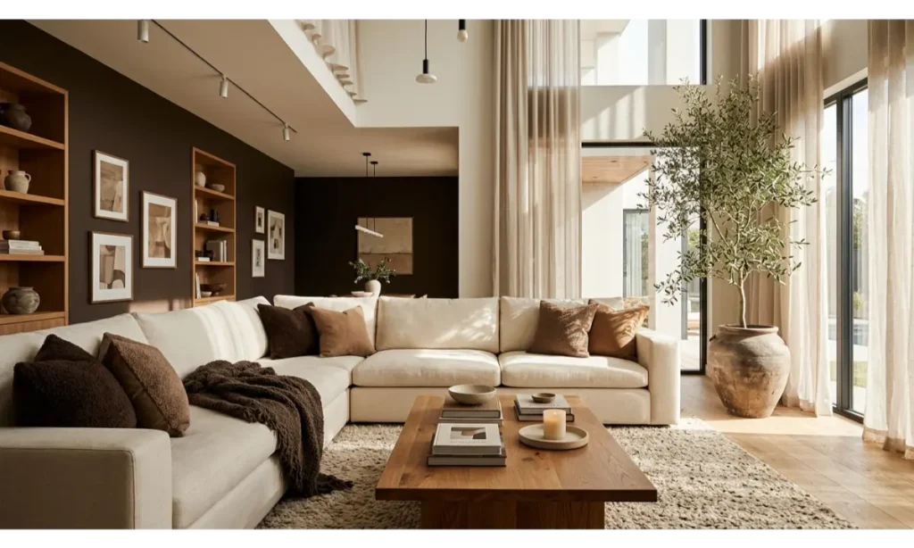 Brown And Cream Living Room Ideas With a Cream Sectional