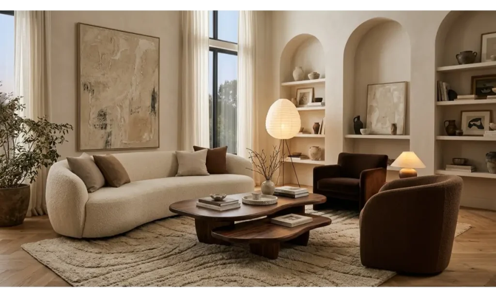 Brown And Cream Living Room Ideas With a Statement Coffee Table