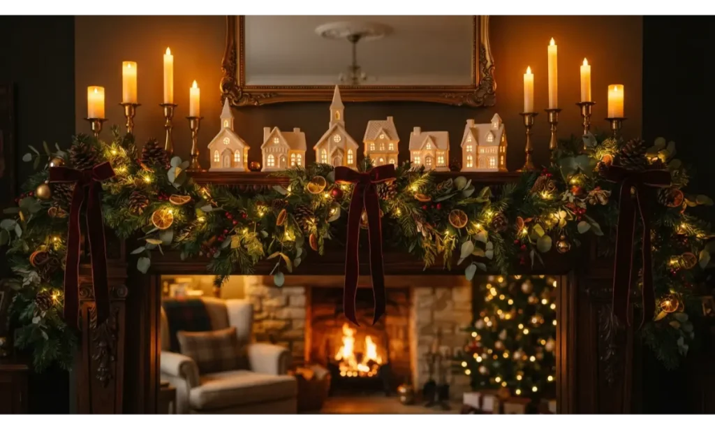 Christmas Shelf Decor Ideas with Candlelight