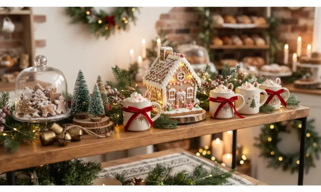 Christmas Shelf Decor Ideas with Gingerbread Accents