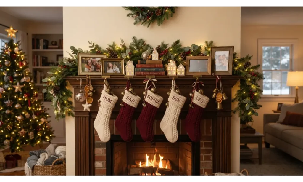 Christmas Shelf Decor Ideas with Personalized Family Details
