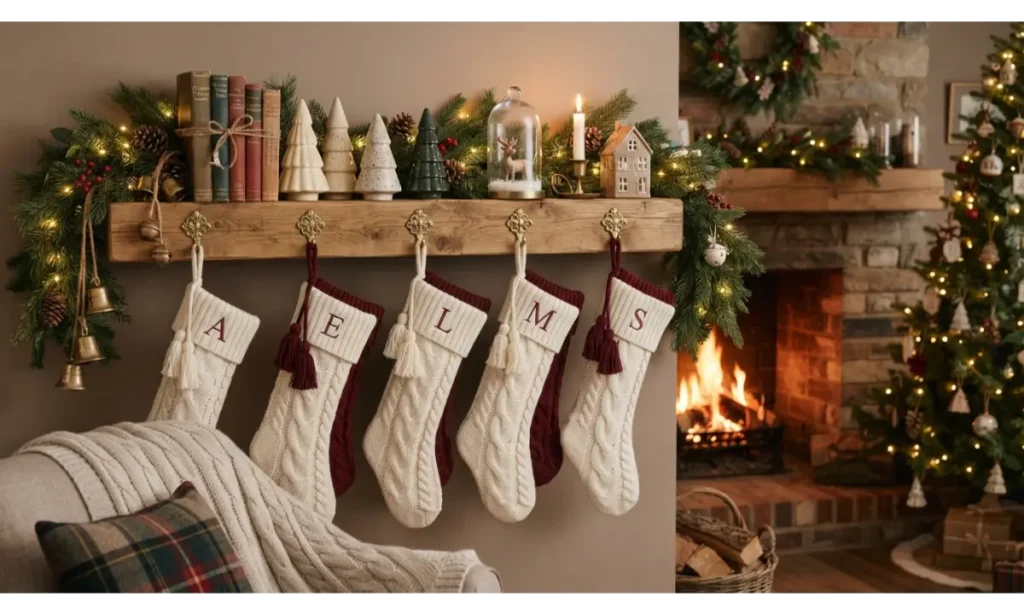 Christmas Shelf Decor Ideas with Stockings