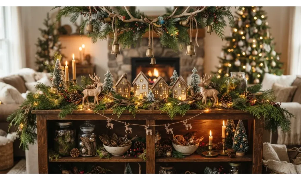 Christmas Shelf Decor Ideas with a Woodland Theme