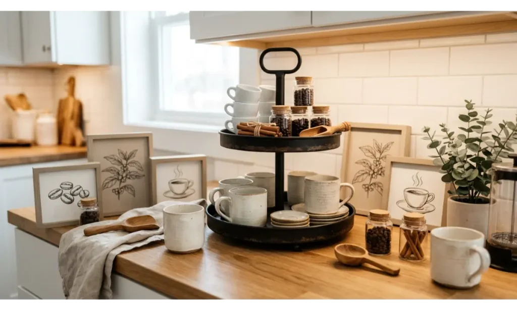Coffee Bar Tiered Tray Decor Ideas