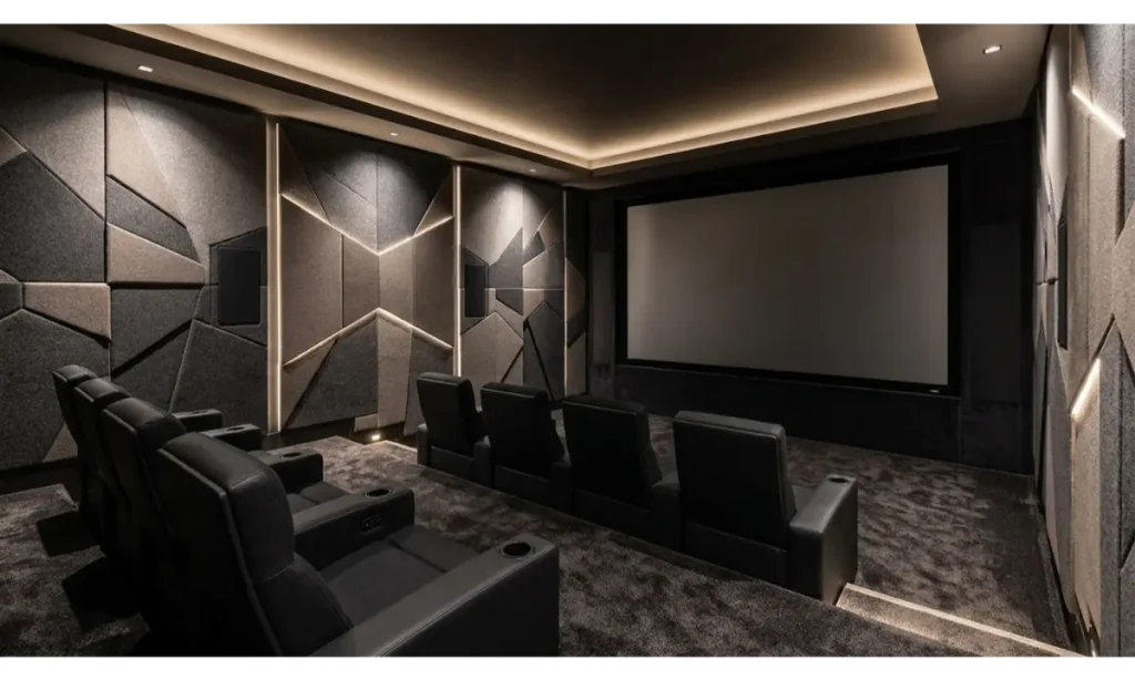 Contemporary Home Theater With Acoustic Panels