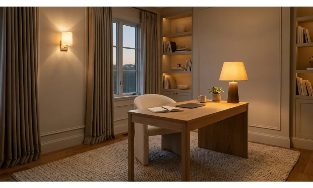 Cozy Home Office Decor with Soft Lighting