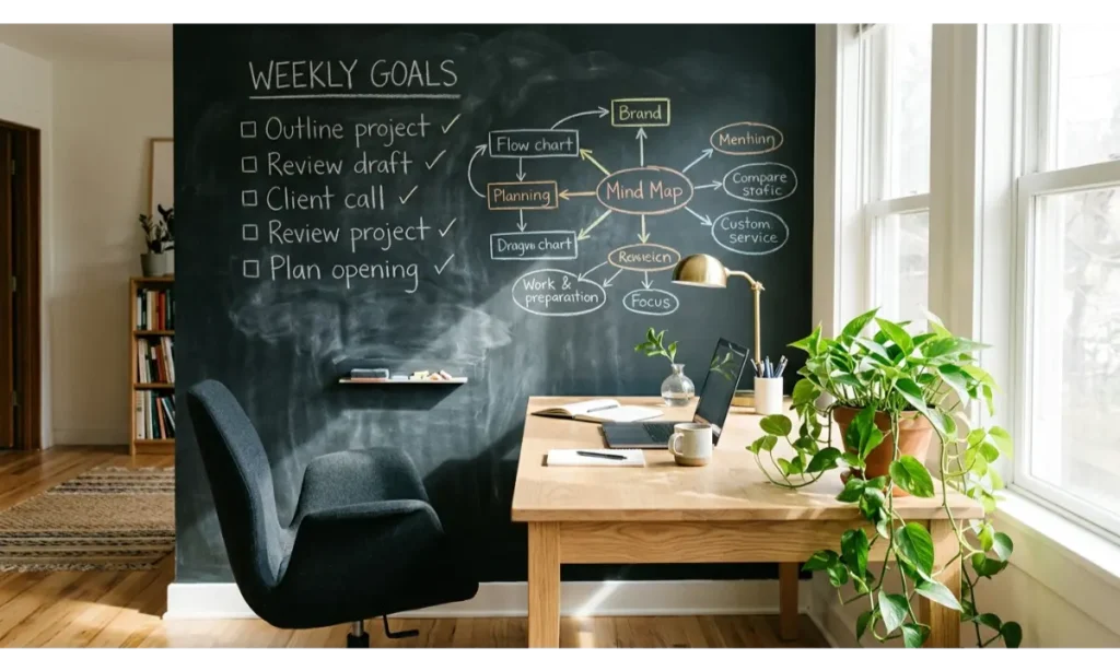 Creative Home Office Wall Decor Ideas with a Chalkboard Wall