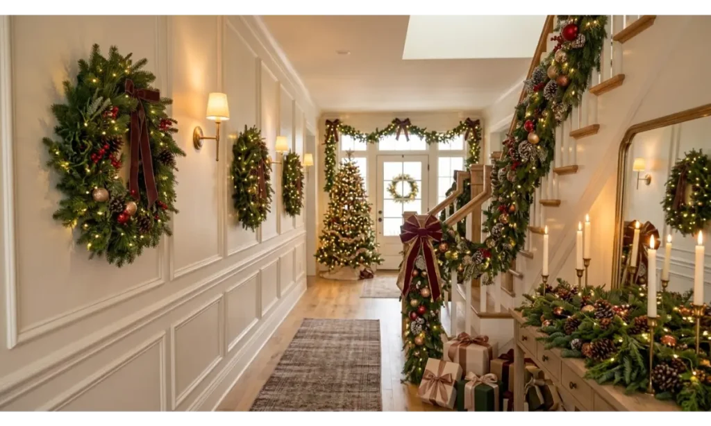 Decorate Hallway Walls with Christmas Wreaths