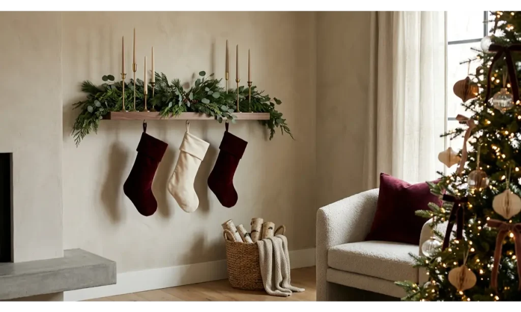 Elegant Velvet Stockings on a Floating Shelf