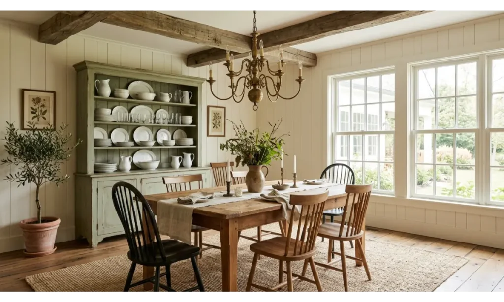 Farmhouse Dining Room With a Vintage Hutch