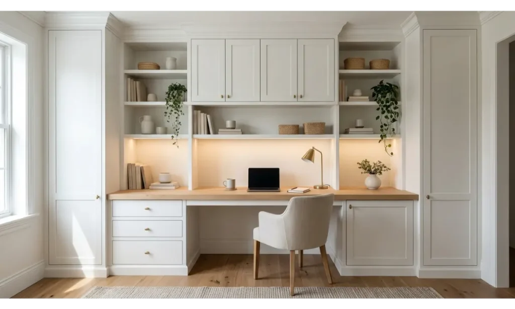 Home Office Decor with a Built In Desk
