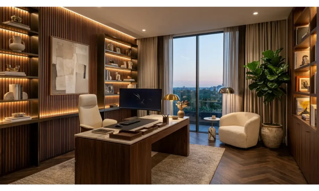Home Office Wall Decor Ideas with Wood Slat Panels