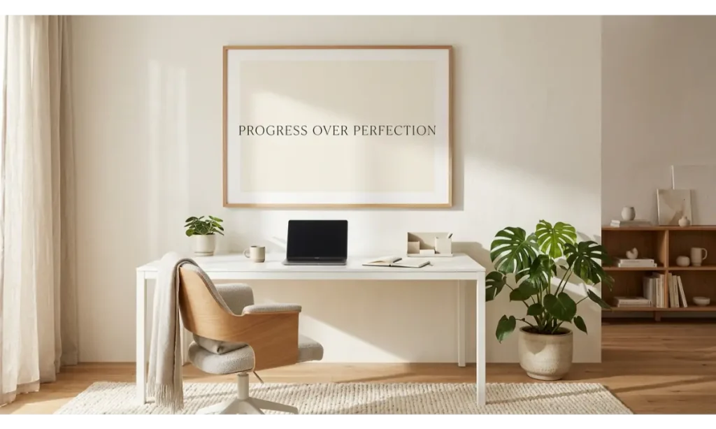 Home Office Wall Decor Ideas with a Large Inspirational Print