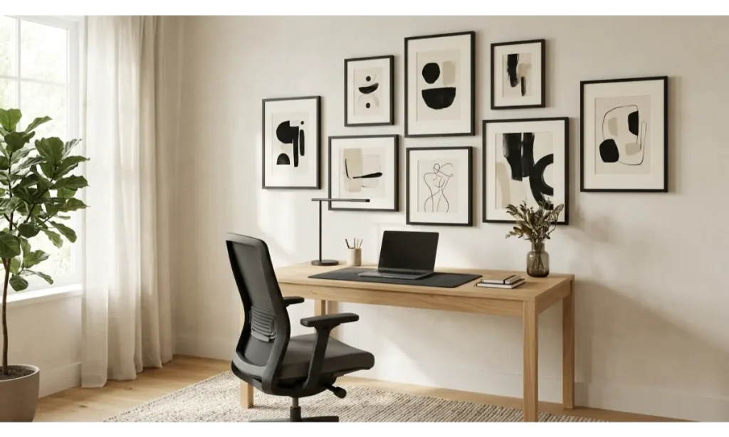 Home Office Wall Decor Ideas with a Modern Gallery Wall