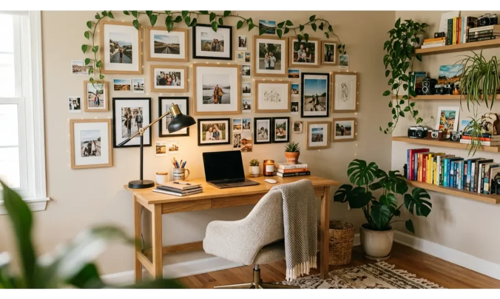 Home Office Wall Decor Ideas with a Personal Photo Display