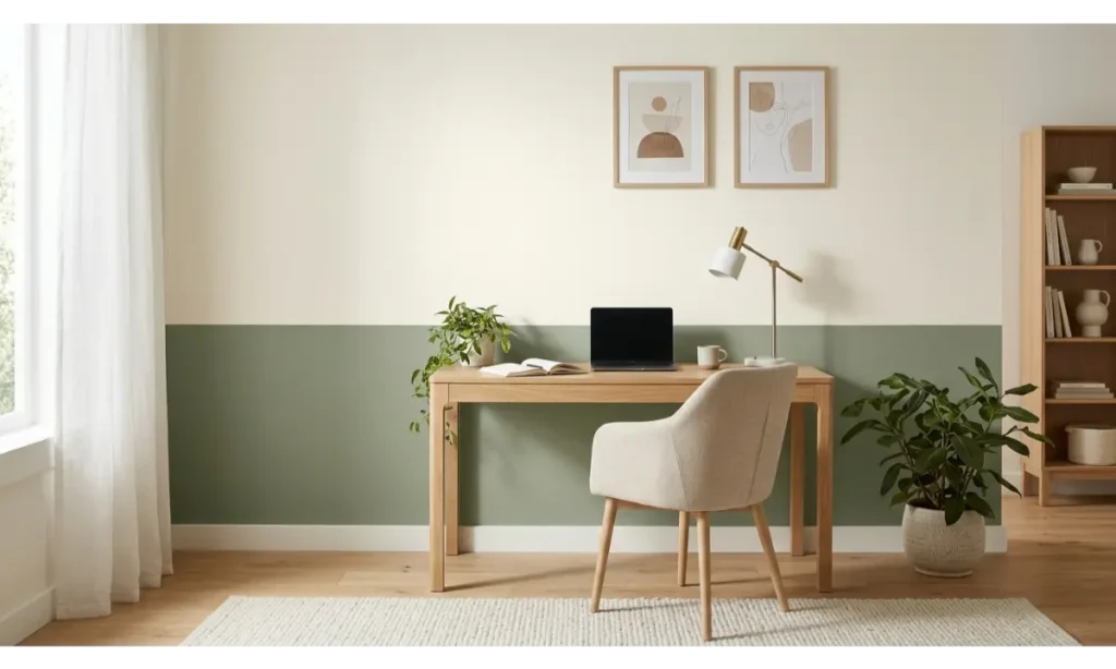 Home Office Wall Decor Ideas with a Two-Tone Painted Wall