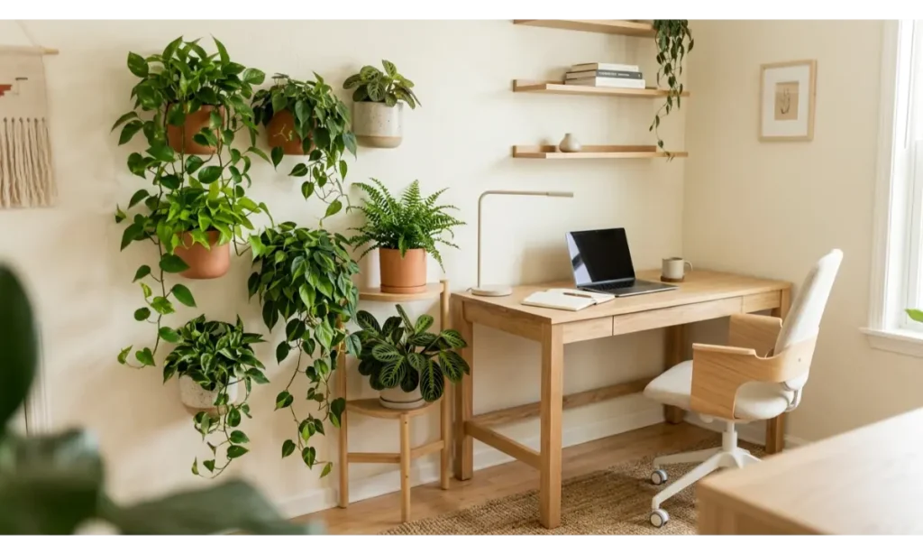Home Office Wall Decor Ideas with a Vertical Plant Wall