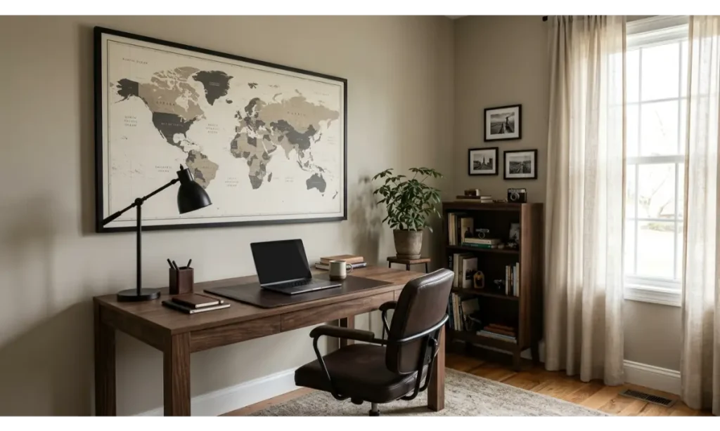 Home Office Wall Decor Ideas with a World Map