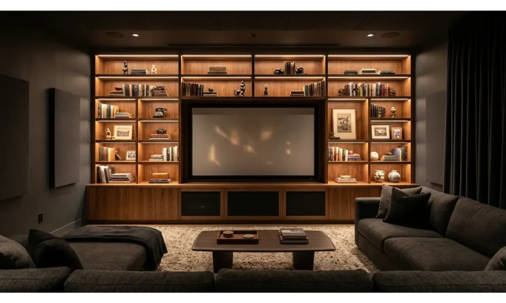 Home Theater With Built In Shelving