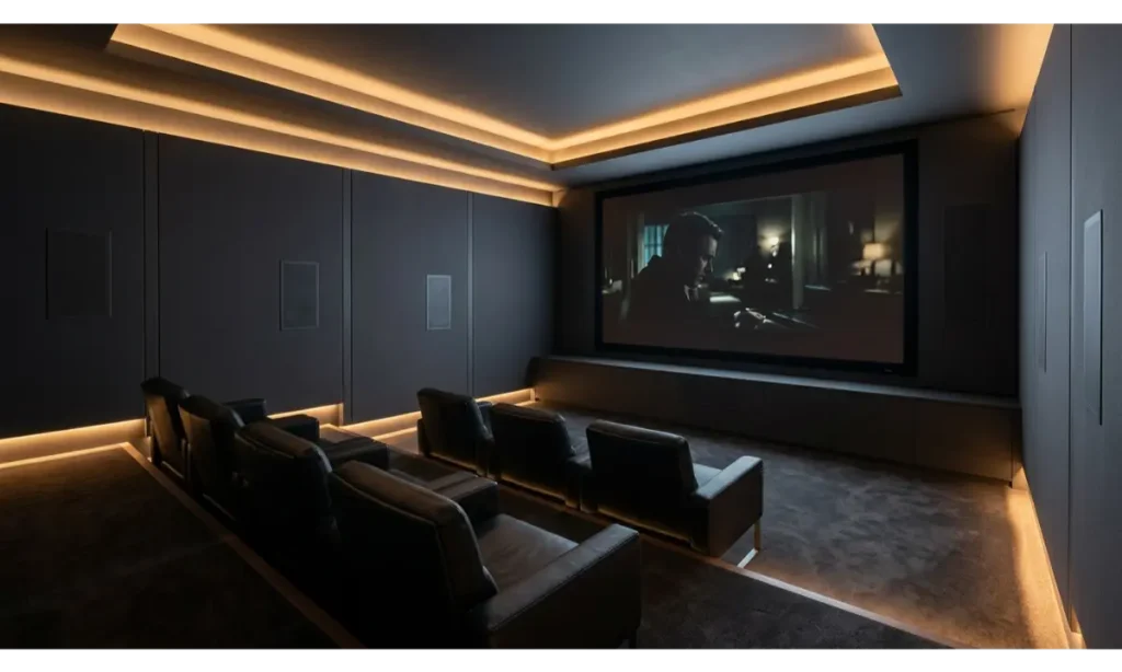 Home Theater With Hidden Speakers and Equipment