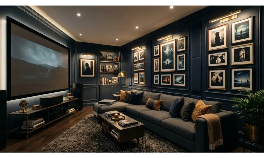 Home Theater With Movie Poster Gallery Walls