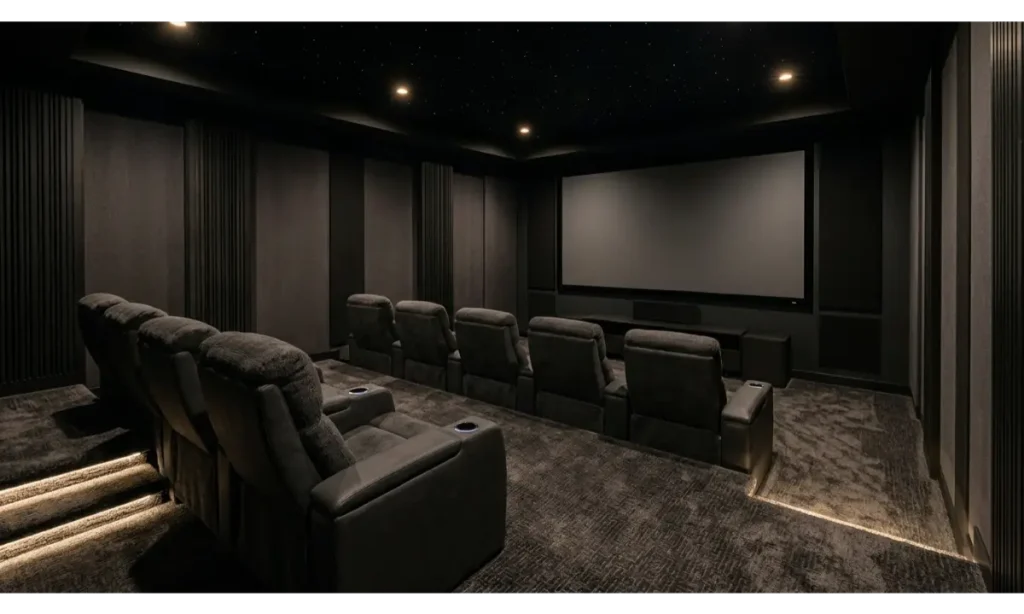 Home Theater With a Raised Seating Platform