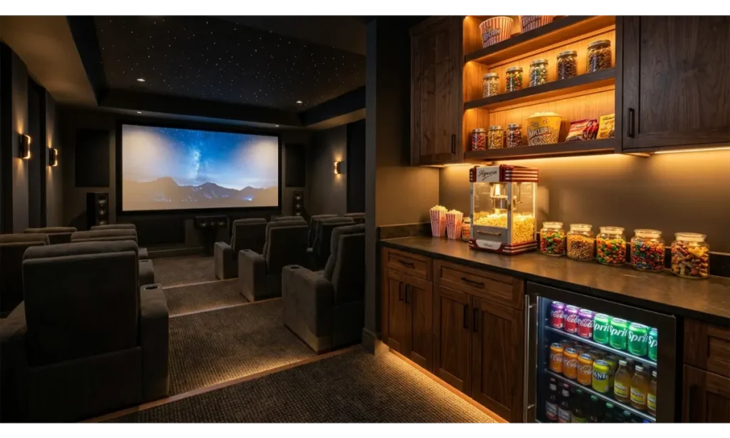 Home Theater With a Snack and Popcorn Station