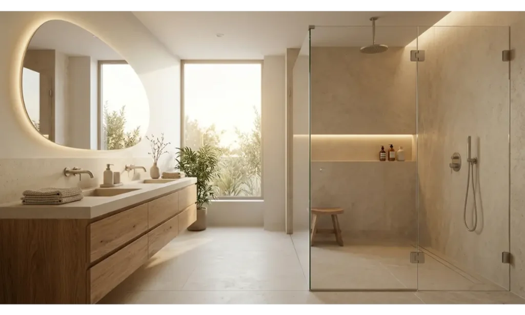 Japandi Bathroom Ideas With a Walk In Shower