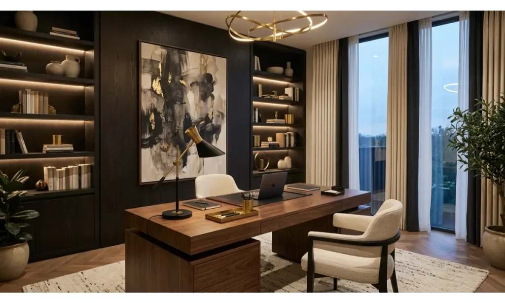 Luxury Home Office Wall Decor Ideas with Oversized Abstract Art
