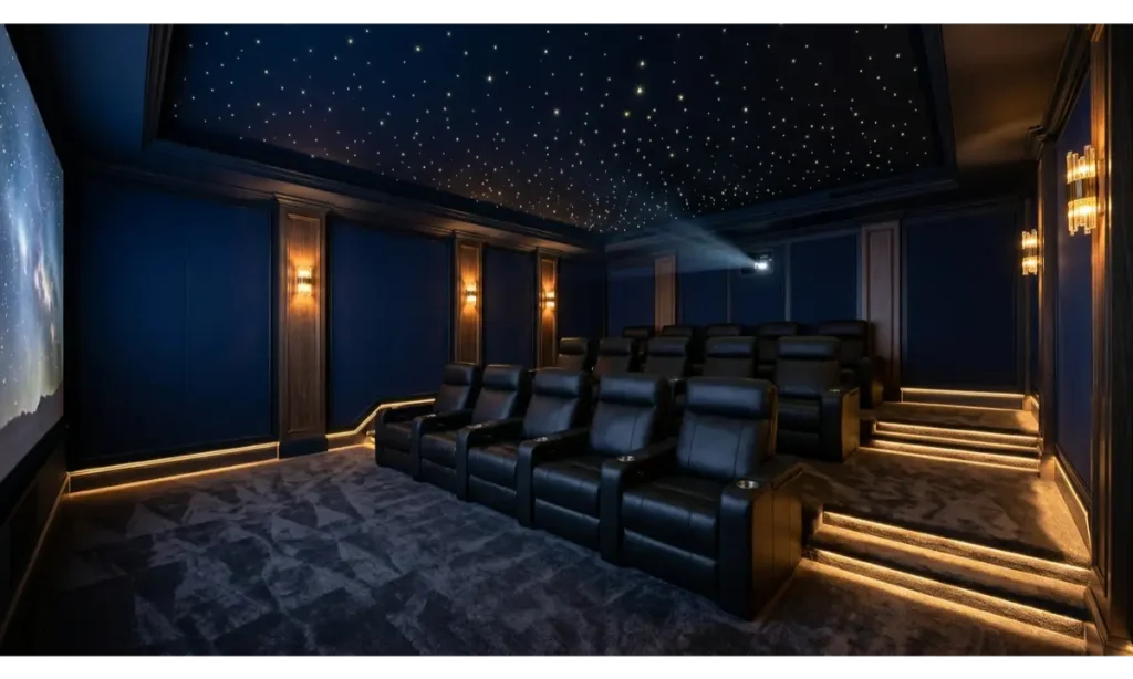 Luxury Home Theater With a Starry Ceiling