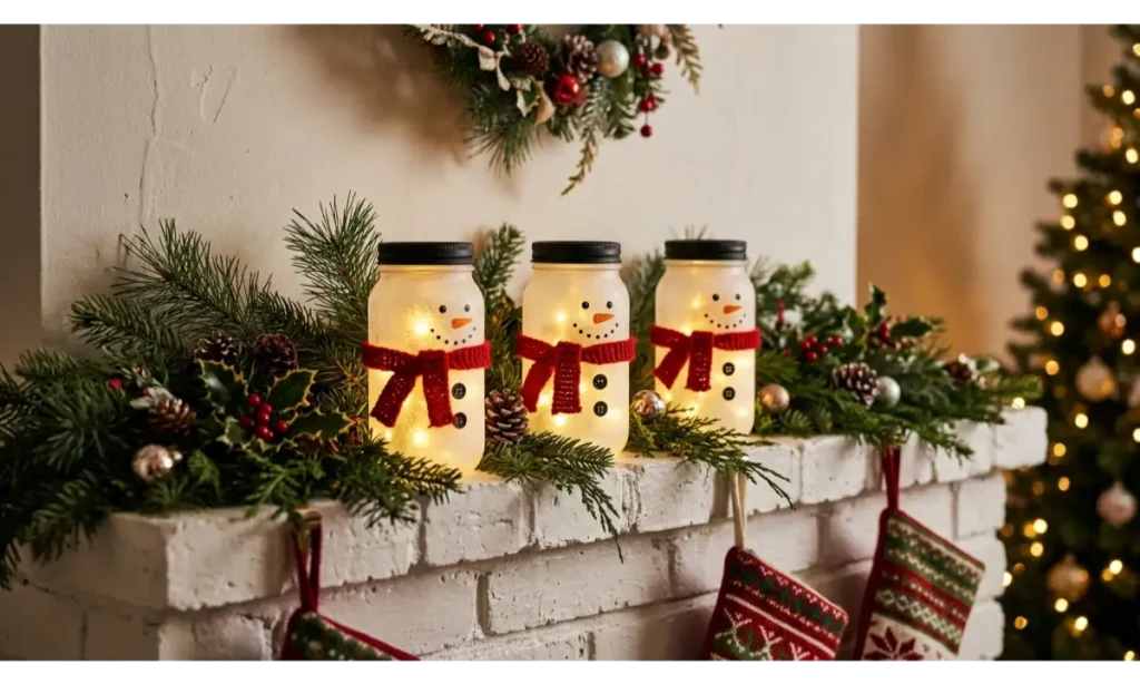 Mason Jar Snowman Lanterns
