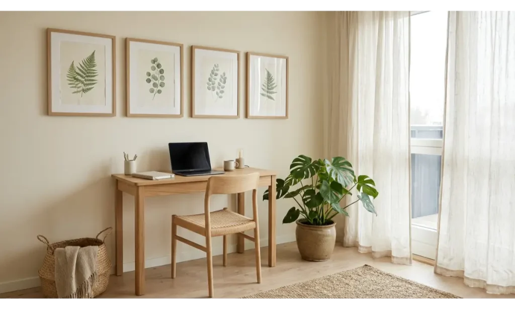 Natural Home Office Wall Decor Ideas with Botanical Prints