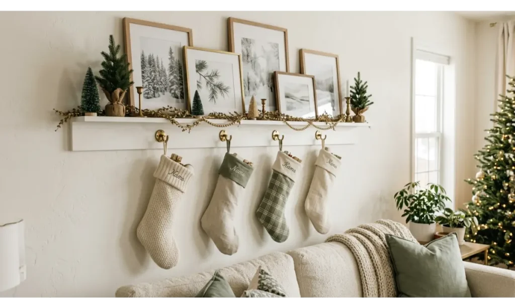 Personalized Christmas Stockings on a Picture Ledge