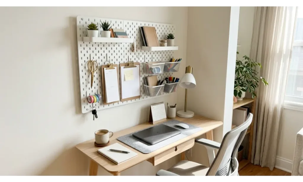 Small Home Office Wall Decor Ideas with a Pegboard