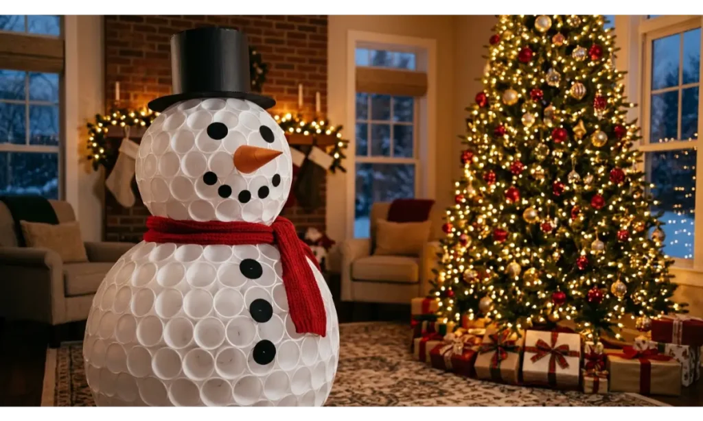 Snowman Made From Plastic Cups