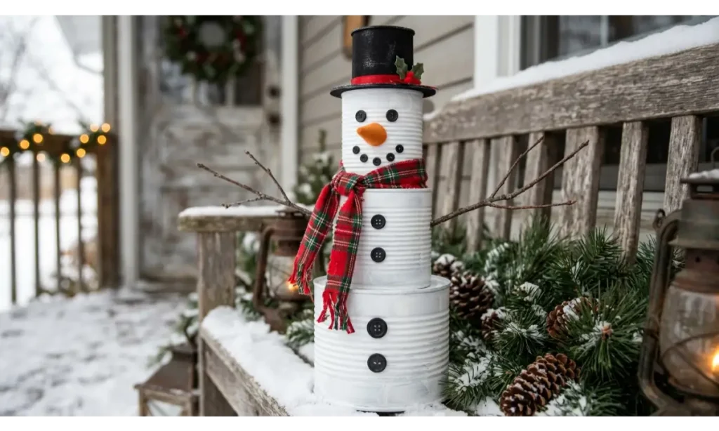 Snowman Made From Recycled Tin Cans