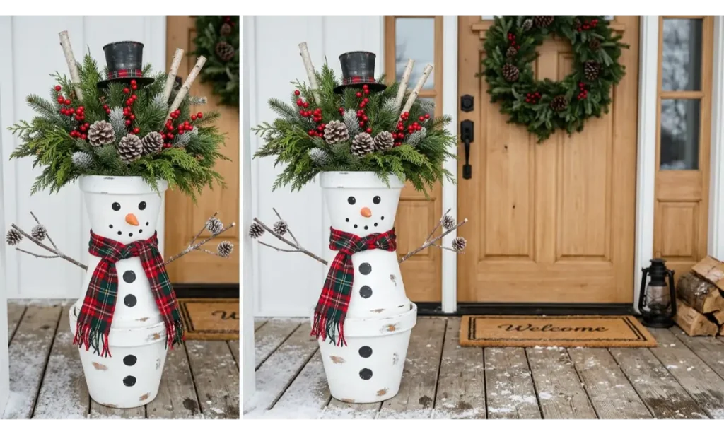 Snowman Planter for Winter Greenery
