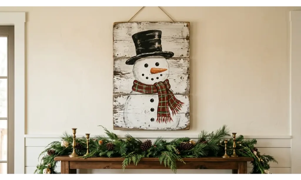 Snowman Wall Art From Wooden Boards