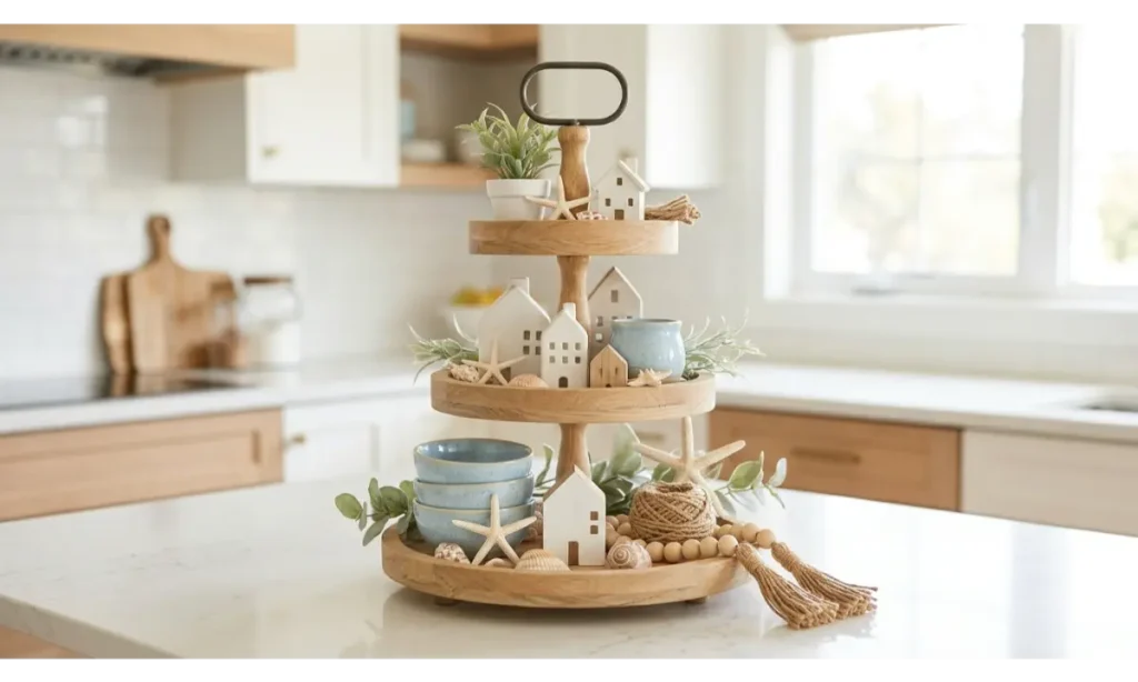 Summer Tiered Tray Decor Ideas with Coastal Style