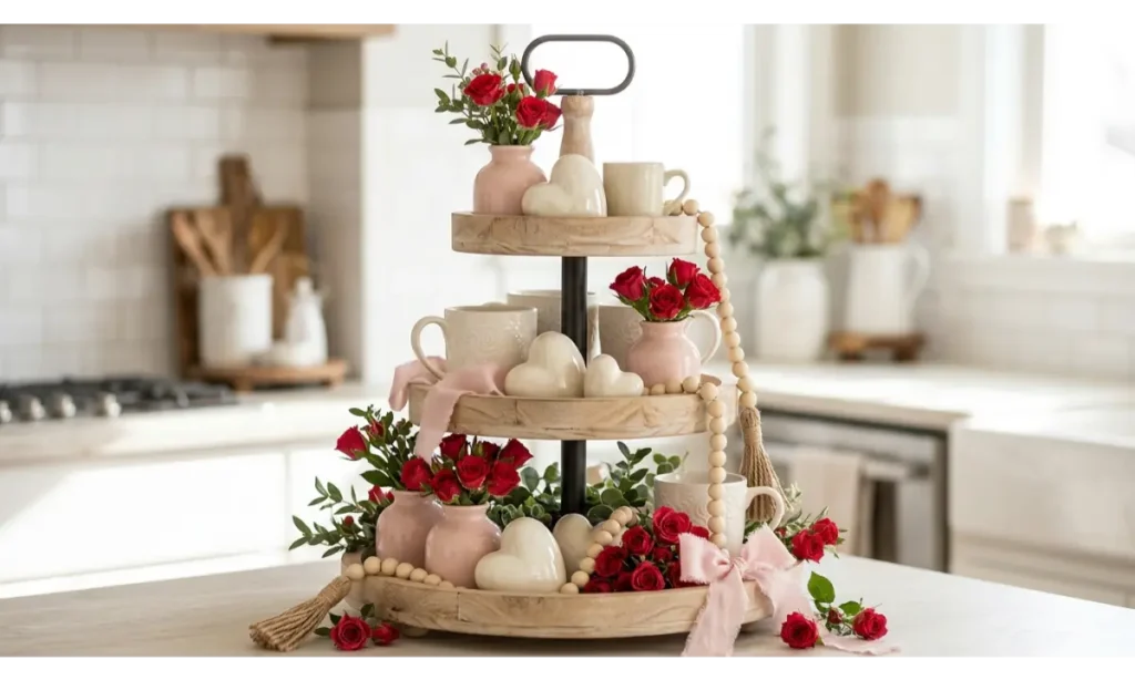 Valentine’s Day Tiered Tray Decor Ideas with Romantic Accents