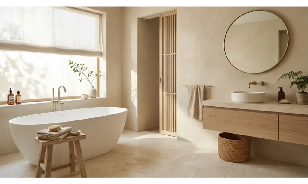 Warm Beige Walls With Natural Wood Accents