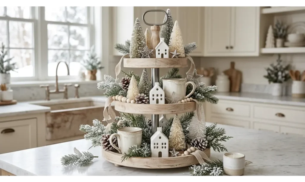 Winter Tiered Tray Decor Ideas with Soft Neutrals